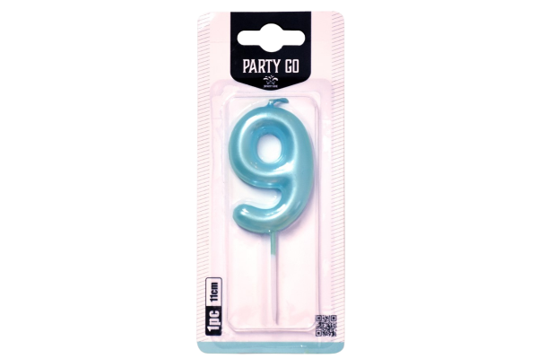 partygo свещичка цифра 9 синя 6см.
