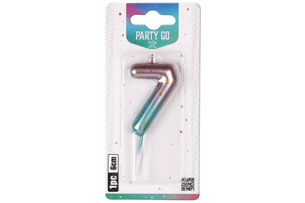 partygo свещичка цифра 7 светлосин и розово преливаща 6см.