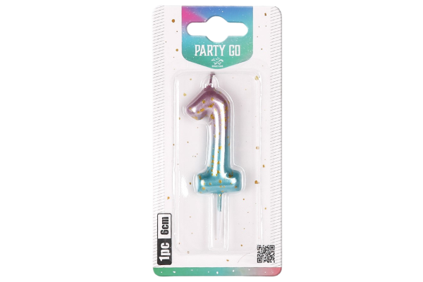 partygo свещичка цифра 1 синя 6см.