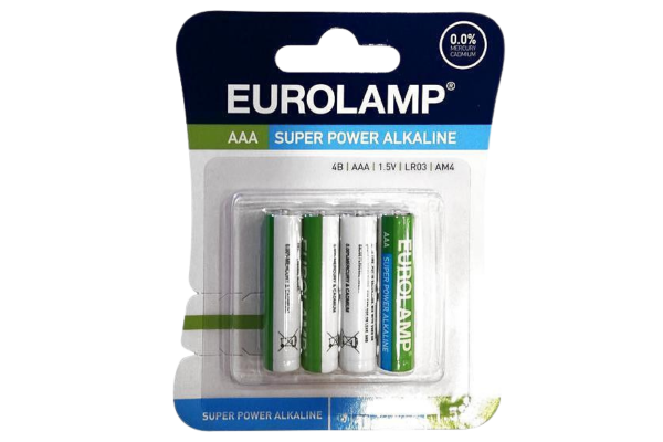 eurolamp алкални батерии 1.5v aaa, lr03 блистер 4 бр.