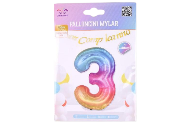 partygo фолиев балон с цифра 3, размер 40 см,

многоцветен