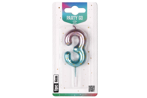 partygo свещичка цифра 3 синя 6см.