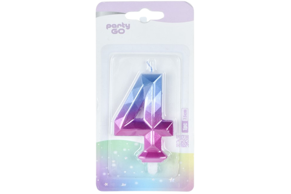 partygo свещичка цифра 4 синьо и розово 7.5см.