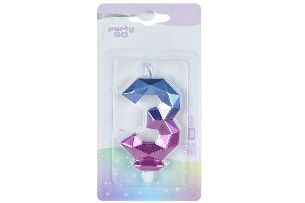 partygo свещичка цифра 3 синьо и розово 7.5см.