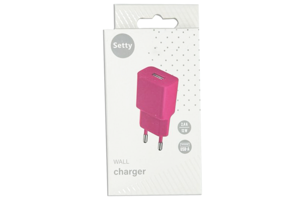 setty зарядно 220v usb 2.4a розов