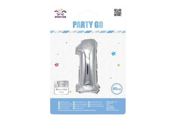 partygo фолиев балон с цифра 1, размер 80 см, сребърен