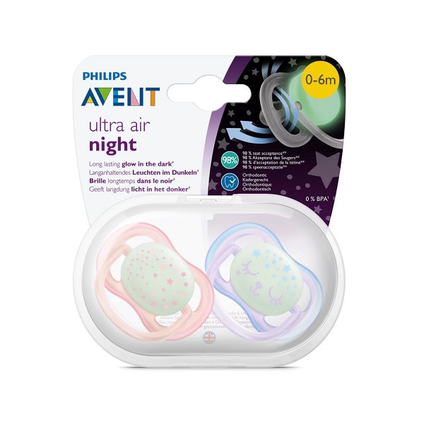 Ортодонтични залъгалки Philips Avent - ultra air night, 0-6 месеца, за момиче