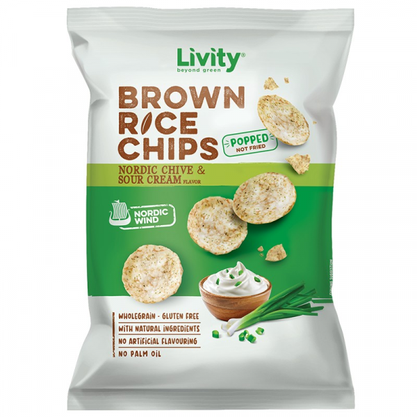 Оризов Чипс Livity Sour Cream & Nordic Chives - 60гр.