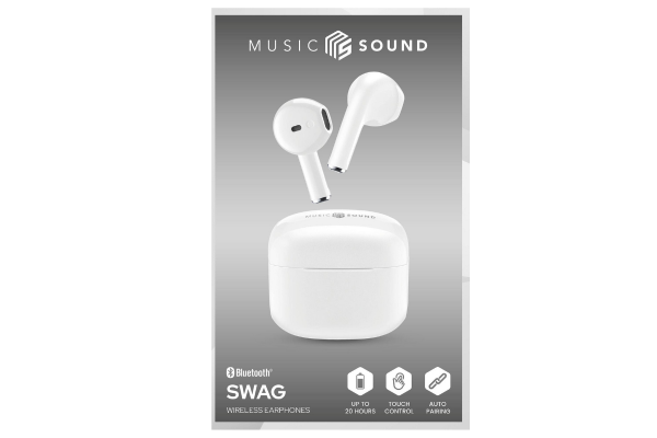 bluetooth слушалки music sound swag tws бели