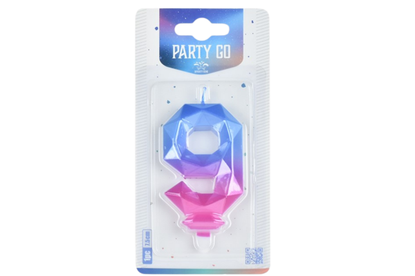 partygo свещичка цифра 9 синьо и розово 7.5см.