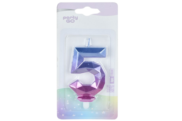 partygo свещичка цифра 5 синьо и розово 7.5см.