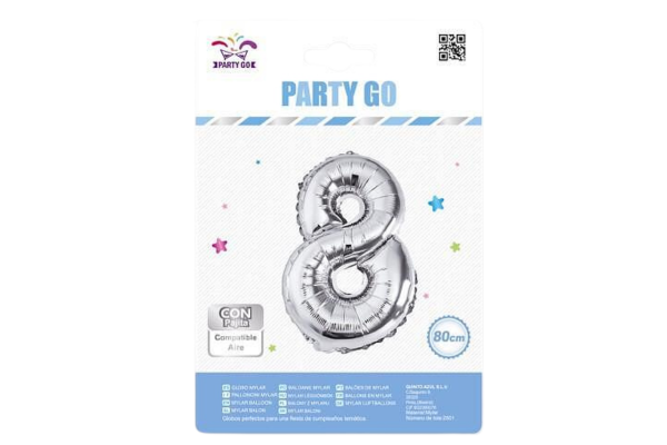 partygo фолиев балон с цифра 8, размер 80 см, сребърен