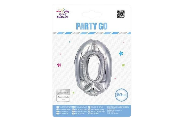 partygo фолиев балон с цифра 0, размер 80 см, сребърен