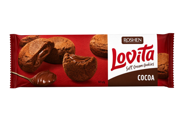 бисквити lovita soft cream с какаов пълнеж 127гр
