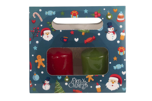 mumsan подаръчен к-кт свещи топки зелена/червена коледен 10см, 60ч горене