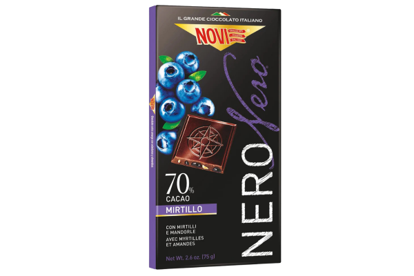 черен шоколад novi 70% боровинки и бадем 75 гр