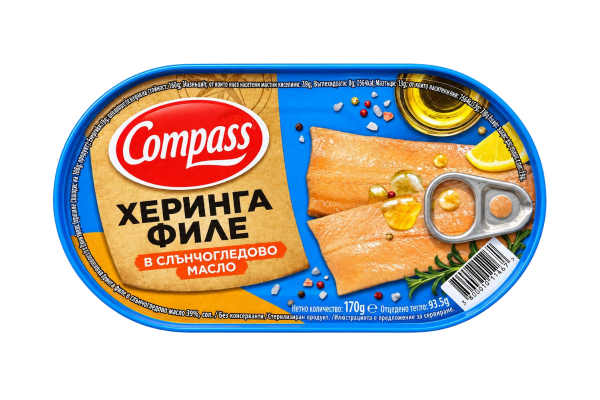 херинга филе compass в слънчогледово масло 170гр