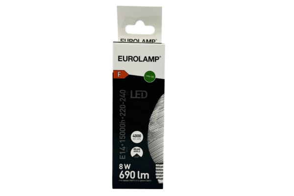 eurolamp led крушка свещ e14 c37 8w 690lm 4000k неутрално бя