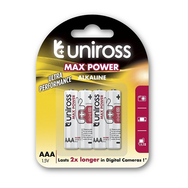 алкални батерии uniross aa power plus - 4 бр.