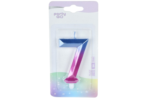 partygo свещичка цифра 7 синьо и розово 7.5см.
