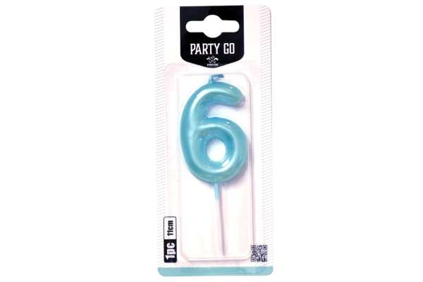 partygo свещичка цифра 6 синя 6см.