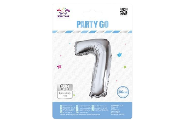 partygo фолиев балон с цифра 7, размер 80 см, сребърен