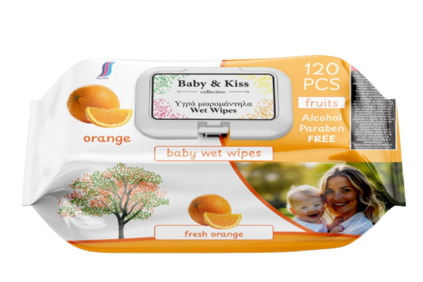 мокри кърпи baby kiss fruits портокал 120бр/пак