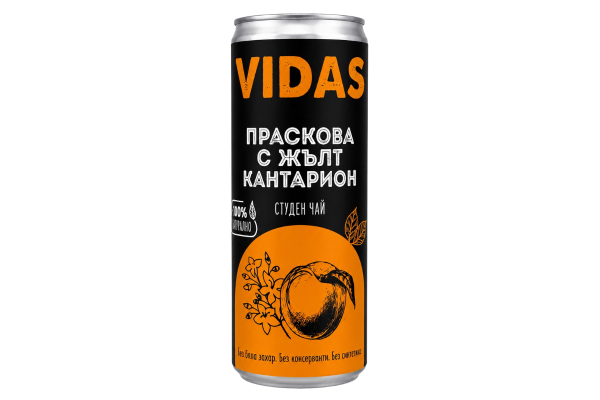 студен чай vidas праскова с жълт кантарион 250мл кен