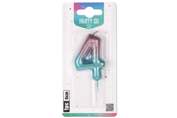 partygo свещичка цифра 4 синя 6см.