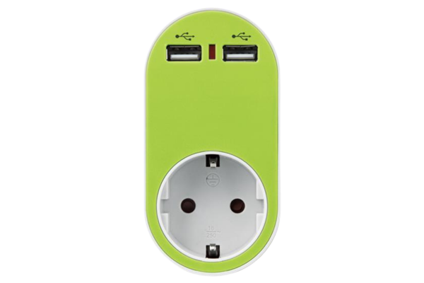 eurolamp адаптер с 1 гнездо 2 usb порта и защита зелен