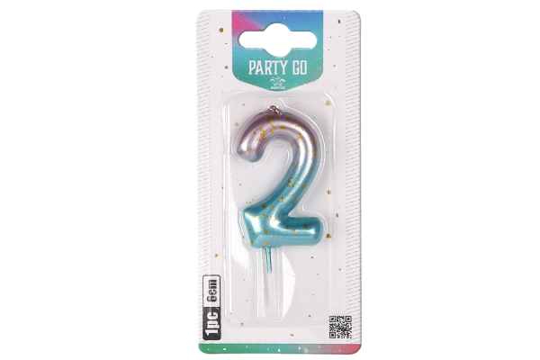 partygo свещичка цифра 2 синя 6см.