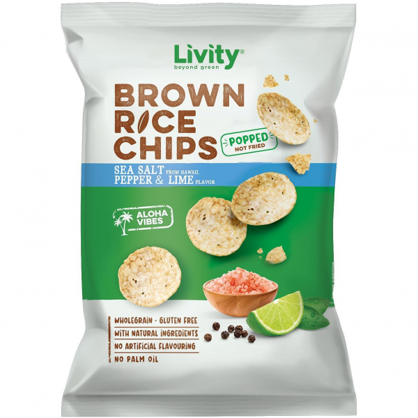 Оризов Чипс Livity Hawaiian Sea Salt, Pepper & Lime - 60гр.
