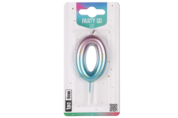 partygo свещичка цифра 0 светлосин и розово преливаща 6см