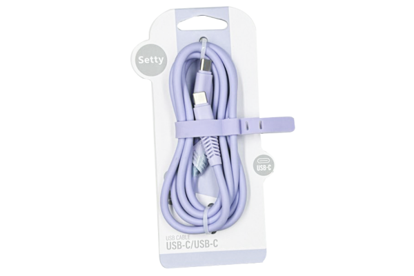 setty кабел usb-c - usb-c 1.5m, 2.1 светло лилав
