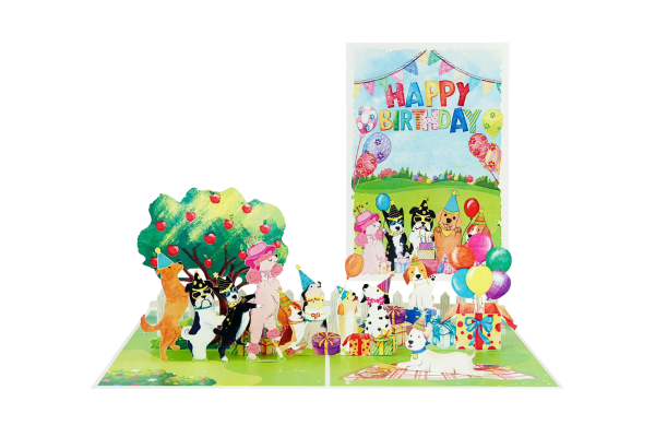 kiriori pop up/3d поздравителна картичка парти с кучета