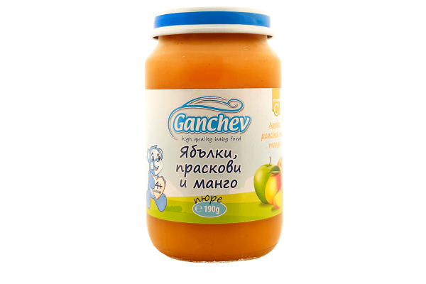 пюре ябълки, праскови, манго ганчев 190гр