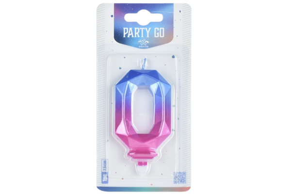 partygo свещичка цифра 0 синьо и розово 7.5см.