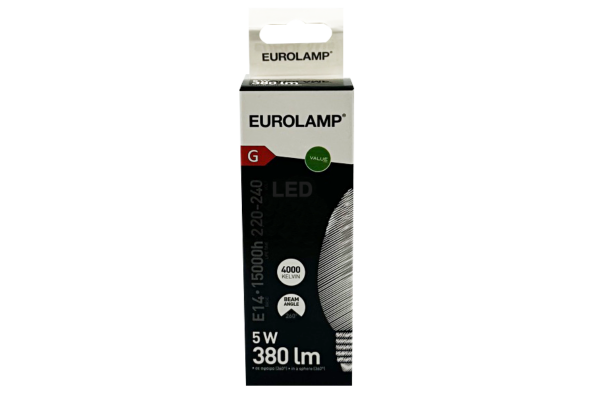 eurolamp led крушка свещ е14 c37 5w 380lm 4000k неутрално бя