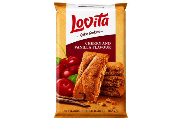 бисквити lovita с черешово-ванилов пълнеж 168гр