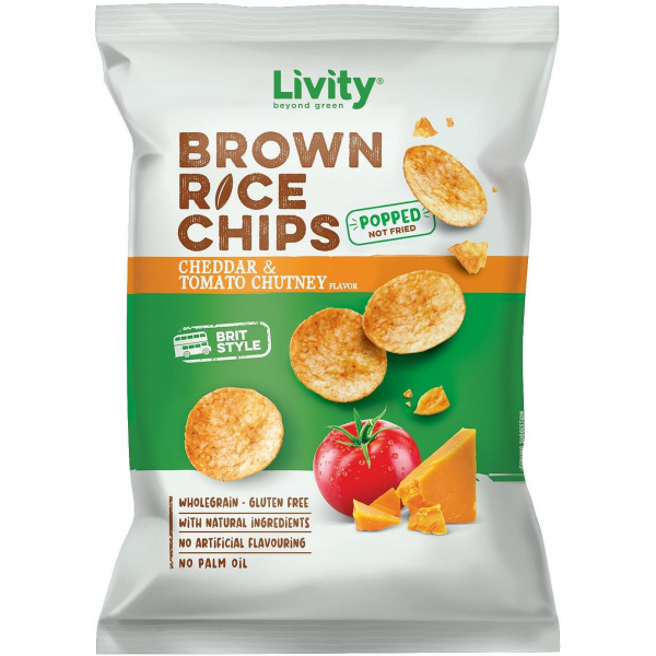 оризов чипс 60гр livity brit style cheddar & tomato chutney