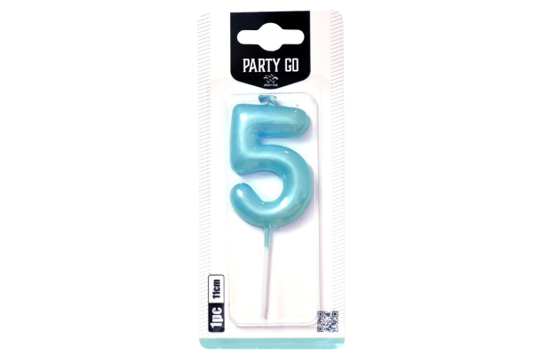 partygo свещичка цифра 5 синя 6см.